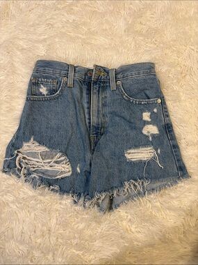 Levi's Distressed Medium Blue Distressed High Waisted Mom Shorts